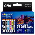 GPC Image 6-Pack PGI-580 CLI-581 XXL Compatible for Canon 580 581 Ink Cartridges for TS8150 TS8250 TS9150 TS8251 TS8151 TS8152 TS8252 TS9155 TR8550 TS6150(PGBK/Black/Cyan/Magenta/Yellow/Photo Blue)