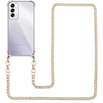 Pnakqil Collier Coque pour Samsung Galaxy A14 5G avec Cordon, Silicone Transparent Housse avec Chaine Laniere en Corde Étui pour Samsung A14 5G 6.6 Pouces, Or Métal Chaîne