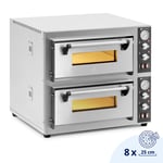 Royal Catering Elektrisk pizzaovn - 4+4 x 25 cm 2 kammer 8400 W 400 V ildleirestein