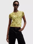 AllSaints Ellie Animal Print Mesh T-Shirt, Green Mid