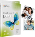 Papier photo PrintPro de 50 Feuilles A4 Haute Brillance 200 g/m² Immédiatement sec Imperméable pour toutes les imprimantes Laser/a Jet d'encre