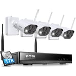 ZOSI C306 3MP Kit Vidéo Surveillance sans Fil 8CH 1To NVR + 4 Caméra de Surveillance à Batterie Rechargeable Détection de Mouvement