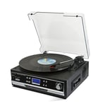 Technaxx Bluetooth 2.0 Convertisseur de Disque Vinyle et Cassette TX-22+ avec lecteur de cassette intégré et haut-parleurs stéréo - MP3/WMA, 3 vitesses, AUX-IN, stockage direct sur carte USB/SD