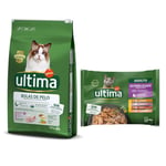 7,5 kg Ultima Cat + 48 x 85 g passande våtfoder till sparpris! - Hairball Turkey & Rice + Kötturval våtfoder