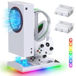 Upgraded RGB Cooling Fan Charging Station for Xbox Series S Console & Controller,Dual Charger Dock and Cooler System Stand with 15 Colorful Light Modes Accessories with 2*1400mAH Rechargeable Battery