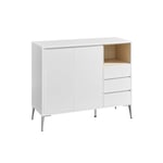 Sideboard, förvaringsskåp, med dörrar och höjdjusterbart hyllplan, 3 lådor, öppet fack, modern, 40 x 103,5 x 85 cm, för vardagsrum, kök, arbetsrum, m