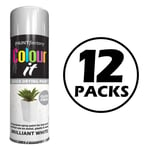 12X White Gloss Spray Paint Aerosol Auto Car Lacquer Wood Metal 250ml