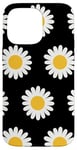 iPhone 14 Pro Max White Retro Daisy Flowers Pattern Black Case