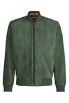 BOSS Mens Joflag Ribbed-Trim Bomber Jacket in Suede