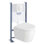 Pack wc suspendu sans bride compact Duravit Me by Starck + bâti support grohe Rapid sl Projet + abattant + plaque blanc