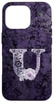 Coque pour iPhone 16 Pro Jolie rose florale violette avec monogramme lettre U