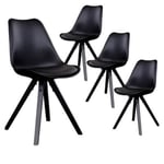 NIBBEN - Lot de 4 Chaises Noires et Piétement Hévéa Noir