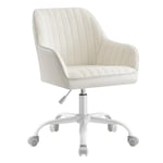 SONGMICS Chaise de Bureau, Fauteuil Pivotant, Tissu Peluche Respirant et PU, Rembourrage en Mousse, Hauteur Réglable, pour Bureau, Bar, Beige Cappuccino et Blanc Nuage OBG012W01