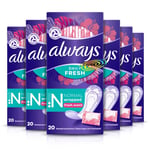 6x Always Daily 20 Fresh Normal Wrapped Fresh Scented Panty Liners