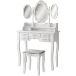 Coiffeuse Diana, Blanc, 90 cm avec éclairage et tabouret, Vicco