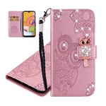 IMEIKONST Embossed case for Samsung A10S Owl Glitter Sparkly Gems Shockproof PU Leather Wallet Flip Stand Card Slots Magnetic Silicone Bumper Folio Cover for Samsung Galaxy A10S Owl Rose YK