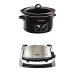 Crock-Pot 4.7l Gloss Black Digital Countdown Slow Cooker + Sandwich/Panini Press and Toastie Maker, 3-Slice, Stainless Steel [VST025]