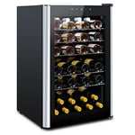 HCK 115L Wine Cooler with Glass Door 48 Bottles, Freestanding Undercounter Fridge, Quiet Wine Fridges Drinks Cabinet, 4-22°C Temperature Control with Digital Touch Screen, Single Zone, Black