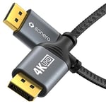Sonero® Câble 4K DisplayPort 1.2, DisplayPort mâle vers DisplayPort mâle, 4K 60Hz, 2K 144Hz, gaine coton, gris/noir, 1.00 mètre