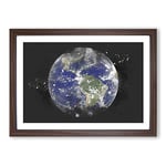 Big Box Art View of The Americas of Planet Earth Paint Splash Framed Wall Art Picture Print Ready to Hang, Walnut A2 (62 x 45 cm)