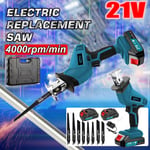 21V Cordless Reciprocating Saw + 2 Battery & Charger Recip Sabre Saw Kit Set