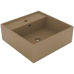 Lavabo, Vasque de luxe, Evier, Bac à laver carré de luxe à trop-plein crème mat 41x41 cm céramique pwfn90460 Maisonchic