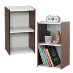 Iris Ohyama, Bibliotheque Gain de Place, Extra Large 2 Etageres, Lot de 2, Marron, Réglable, Modulable, pour Salon, Bureau, Chambre, Livres, CD, Petit Meuble de Rangement, Montage facile, UB-6035