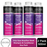 John Frieda Frizz Ease Brazilian Sleek Duo 2x Shampoo & 2x Conditioner, 500ml