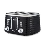 Geepas 4 Slice Bread Toaster with 7 Level Browning Control | Removable Crumb Tray, Defrost, Reheat & Cancel Function, Cord Storage | 2 Year Warranty, Textured Design, 1750W, Black & Silver | Argyle