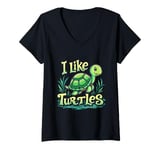 Womens I Like Turtles Cartoon Turtle V-Neck T-Shirt