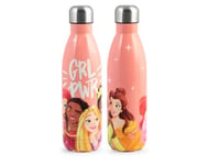 H&H, Bouteille thémique, en acier inoxydable, motif Princess, rose, princesses Disney, bouchon hermétique, bpa free, 0,5 l