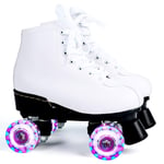 Xbshmw Chaussures de Patins à roulettes Blanches pour Filles Garçons, Chaussures à Double Rouleau Enfants Chaussures Lumineuses D'extérieur Unisexe pour Adultes,Color Flashing Wheel,40