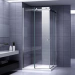 Cabine de douche d'angle ATEMIS H. 200 cm porte coulissante verre 8 mm transparent 80 x 120 cm + receveur - Saniverre