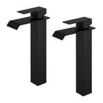 2X Robinet Salle de Bain Noir Cascade Bec Haut Mitigeur de Lavabo Robinetterie en Acier Inox pour lavabo et vasque Design Moderne