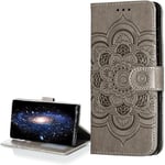 LEMAXELERS Coque iPhone SE 2020 / iPhone 8 / iPhone 7,Portefeuille Etui Housse pour iPhone 8 Coque Gaufrage Fleur de mandala PU Cuir Flip Wallet Étui Coquille Couverture pour iPhone 8,LD Mandala Gray