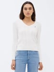 Polo Ralph Laure Kimberly V-Neck Cable Knit Jumper, White