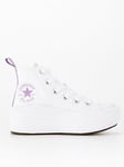 Converse Kids Girls Move Canvas Hi Top Trainers - White/Purple, White/Purple, Size 2 Older