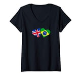 Womens UK Brazil Flag Apparel Heart British Brazilian Love Cute V-Neck T-Shirt