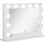Hollywood-Spegel Med Belysningsknappar, 12 Dimbara Led-Lampor, 80X60Cm, Minnesfunktion, Vit