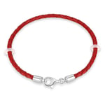 19cm Red Braided Leather Bracelet with 925 Silver Lobster Clasp, Handmade Woven Genuine Leather Cord Bracelets fit Pandora Charms Beads, for Making Easter Beads Bangle