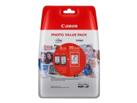 Canon PG-545 XL/CL-546XL Photo Value Pack - 2-pack - Lång livslängd - svart, färg (cyan, magenta, gul) - original - 100 x 150 mm 50 ark blister - bläckpatron/papperssats - för PIXMA TR4551, TR4650, TR4651, TS3350, TS3351, TS3352, TS3355, TS3450, TS3451, TS3452