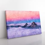 Big Box Art Clouds Over The Swiss Mountains Painting Canvas Wall Art Print Ready to Hang Picture, 76 x 50 cm (30 x 20 Inch), White, Blue, Grey, Lavender