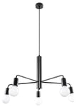 SOLLUX lighting Duomo 5 Lustre, Plafonnier, Style Industriel & Loft, Ampoule E27 Remplaçable, 5 x 60 W, Acier Enduit de Poudre, Noir, 60 x 60 x 85 cm