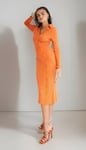 French Connection Dress Women xS Jersey Midi Burnt Orange Reina Ribbed Side Slit