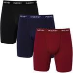 INNERSY Boxer Anti Frottement Homme Long Sport Calecon en Maille Respirante Boxers Ouverte Lot de 3 (XL, Bleu Marine/Rouge Foncé/Noir)