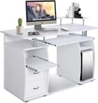 Bureau Informatique Table ordinateur avec Tablette Imprimante Table ordinateur avec de Nombreux rangements Blanc