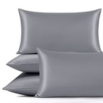 Yorkshire Bedding Grey Satin Pillow Cases 4 Pack for Hair and Skin Standard Size Satin Pillowcases with Envelope Closure (50x75cm)