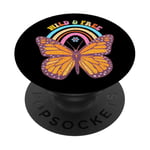 Wild & Free Butterfly Rainbow Retro Vibes PopSockets PopGrip Adhésif