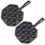 SOGA 2X 18CM Cast Iron Takoyaki Fry Pan Octopus Balls Maker 12 Hole Cavities Grill Mold - Frying Pans - ZPaiB2X2