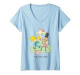 Womens Hey Arnold! The Cool Kids Hanging Group Shot Big Chest Logo V-Neck T-Shirt